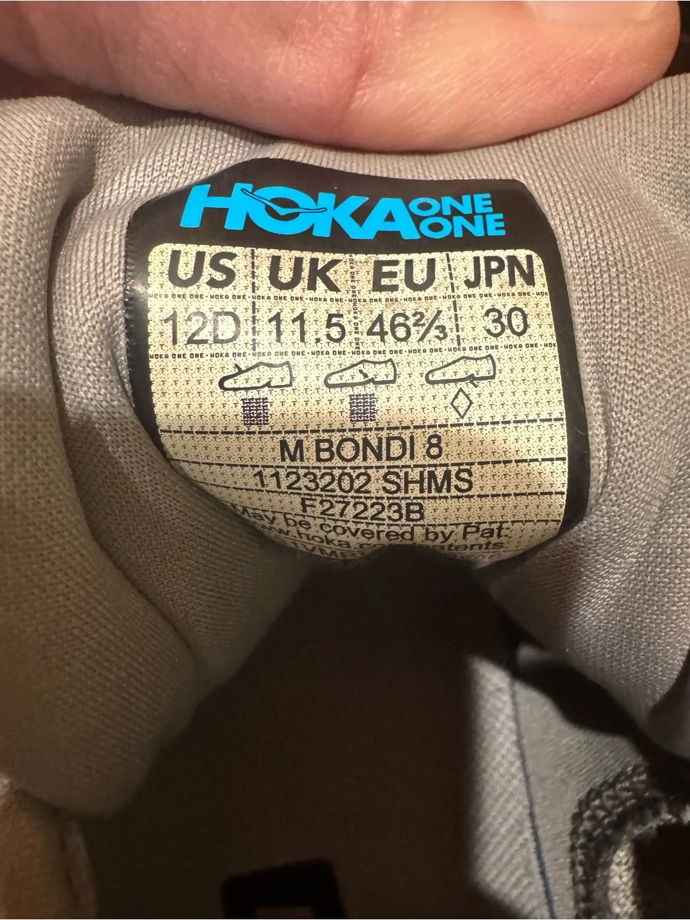 Men’s HOKA Bondi Gray Running Shoes Size 12D